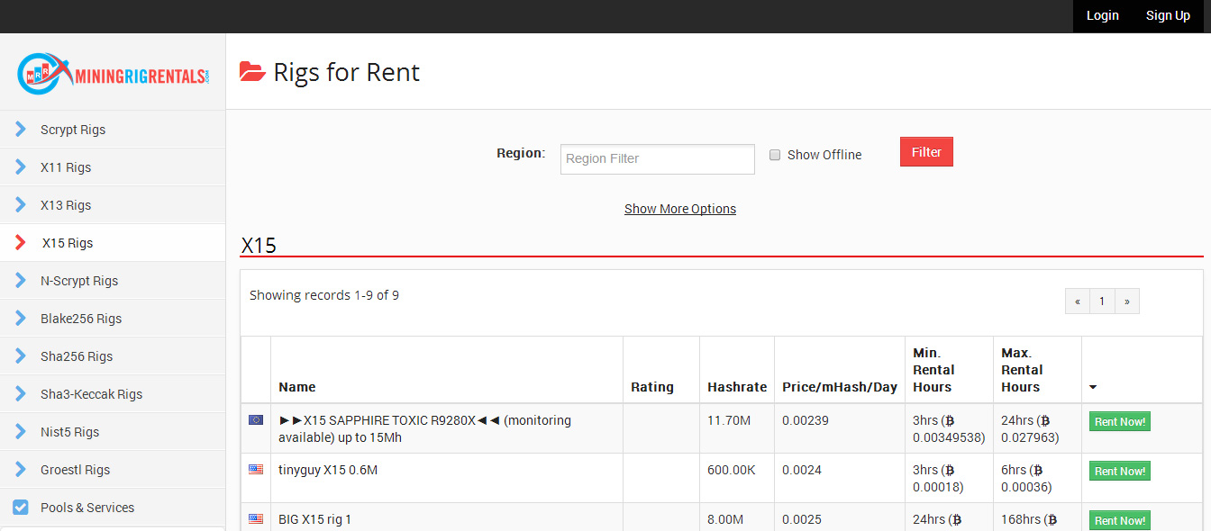 MiningRigRentals Interface